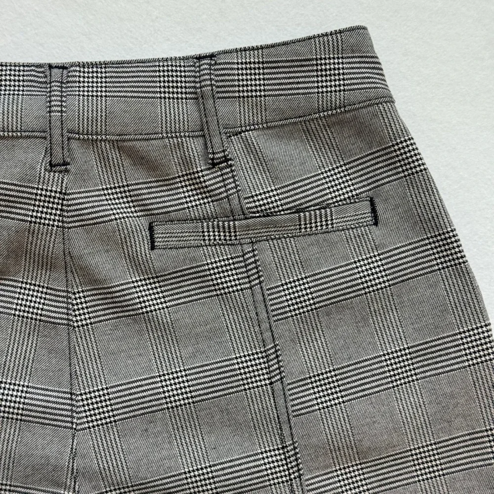 Free‎ People High Rise Grey Trousers Pants Size 10 Glen Plaid Belted Slim Preppy